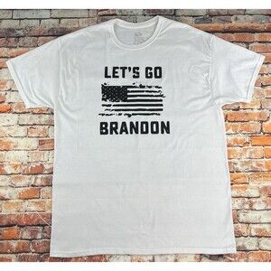 Lets Go Brandon Novelty Funny Biden Trump T Shirt White Short Sleeve XL